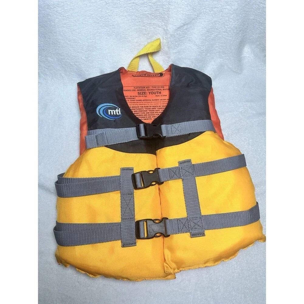 MTI Youth Life Jacket Type III PFD 50–90 lbs Watersport Orange Yellow